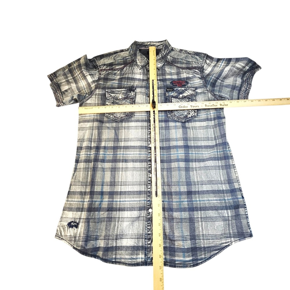 Buffalo David Bitton Men's Large Plaid Pearl Snap Short Sleeve Western Shirt - Picture 8 of 8